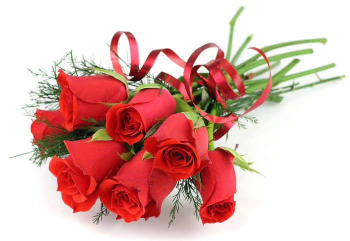 Bouquet of red roses with ribbon