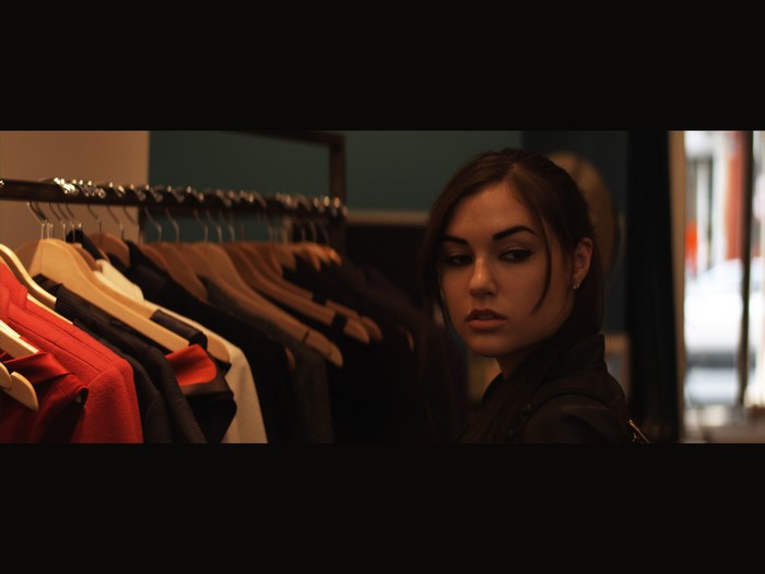 Sasha Grey in a clothing store