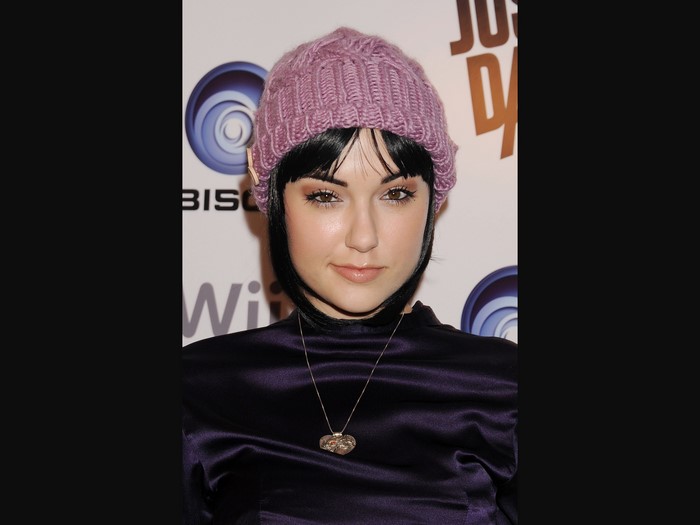 Sasha Grey wearing a pink beanie