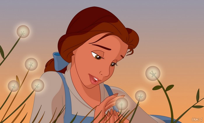 Belle from Beauty and the Beast in a field