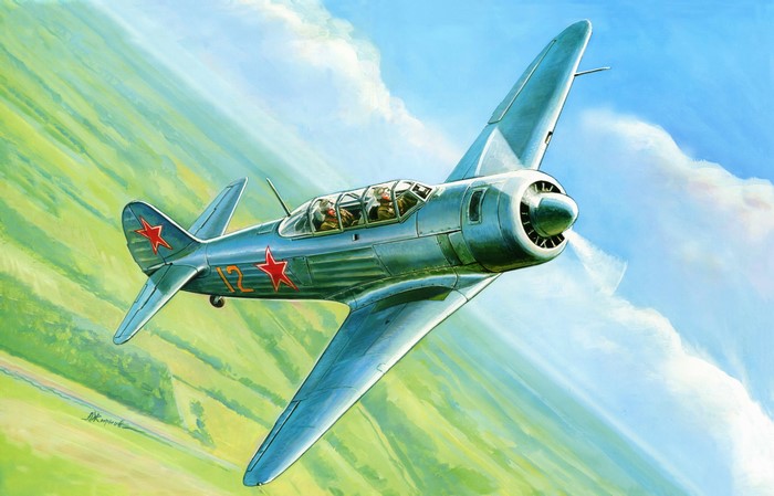 Yak-9 fighter plane in flight