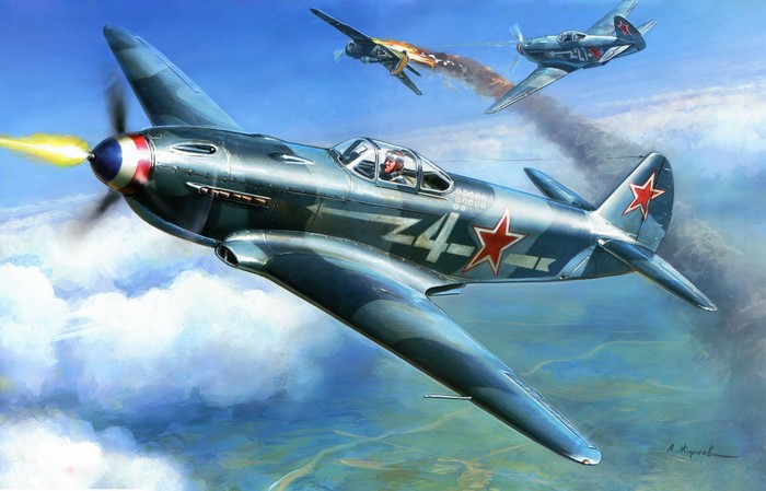 Soviet fighter planes in aerial combat