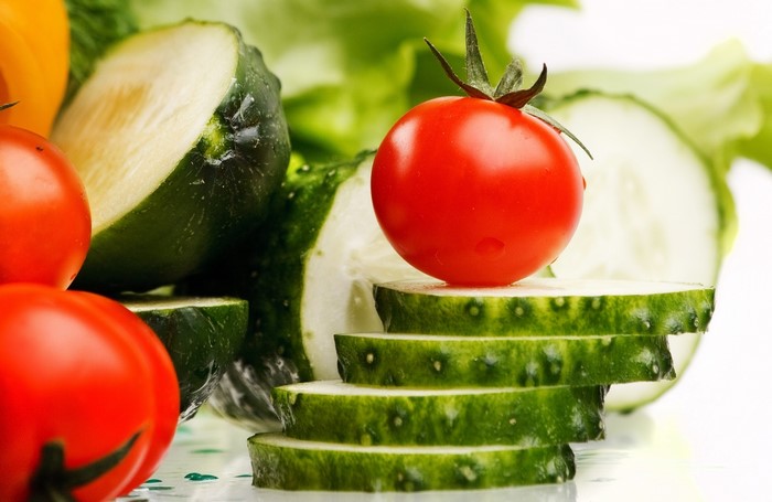 Fresh Vegetables: Tomatoes and Cucumbers