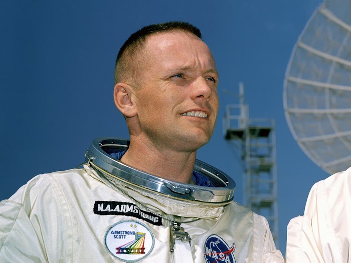 Neil Armstrong in a NASA spacesuit