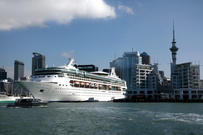 Cruise liner docked in Port of Auckland, New Zealand