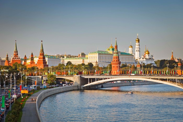 Moscow Kremlin and Moskva River with Bridge