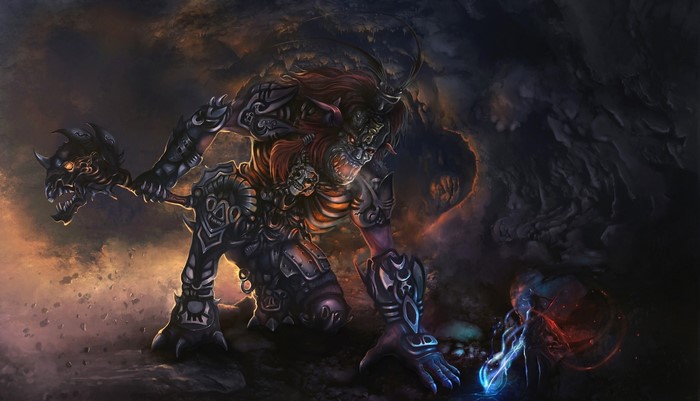 Monster with a club fighting a mage
