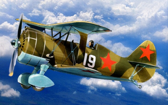 Biplane with Red Star and Number 19 Flying