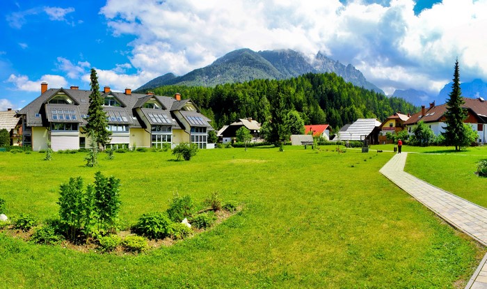 Houses and mountains in Bovec, Slovenia