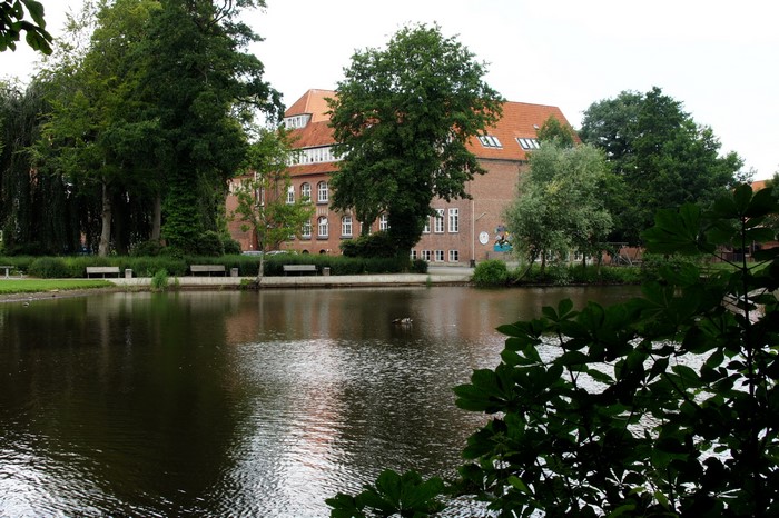 Tonder, Denmark park with pond and building