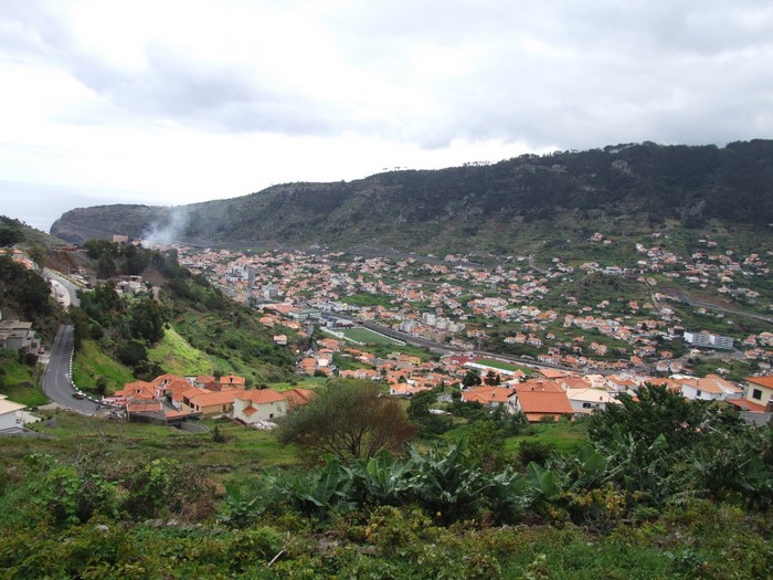 Town nestled in a valley on Madeira, Portugal