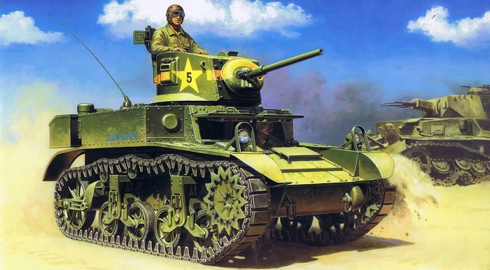 M3A1 Stuart light tanks in combat painting