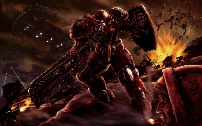 StarCraft Terran Marine and Zerg swarm in battle
