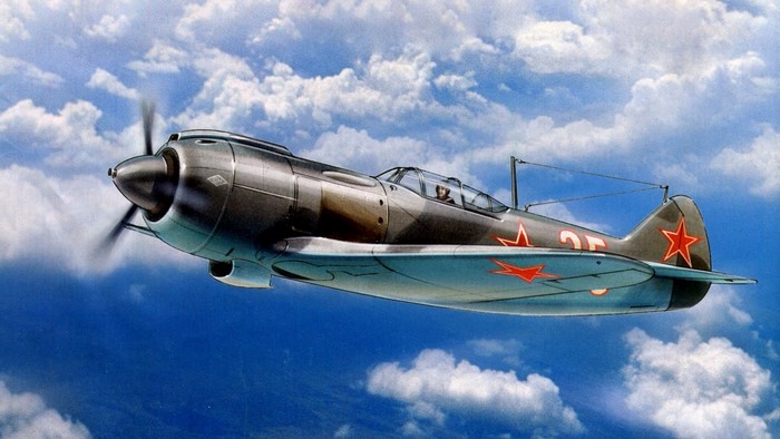 Painting of a Soviet Lavochkin La-5 fighter plane