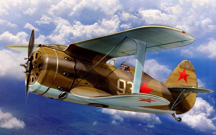 Biplane with Red Star and Pilot in Sky