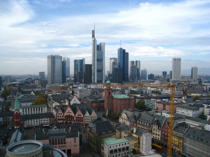 Frankfurt Skyline with Old Town and Cranes