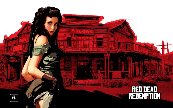 Woman in front of a saloon in Red Dead Redemption