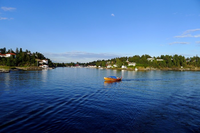 Boat on a river in Oslo, Norway