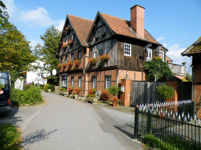 Half-timbered house with flowers in Germany