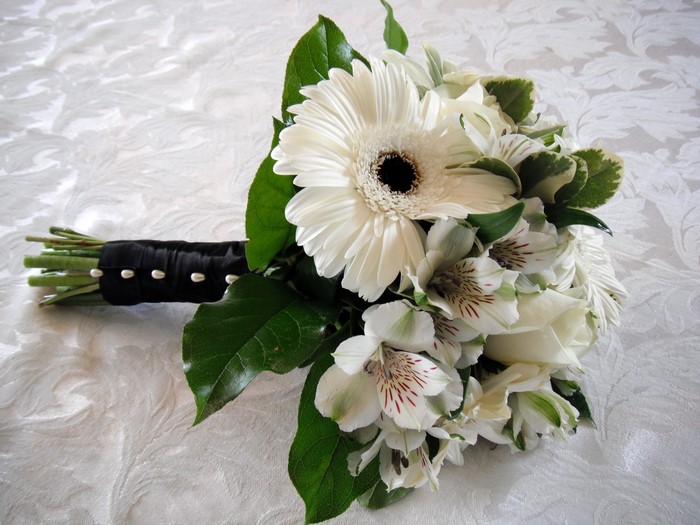 White Gerbera Daisy and Alstroemeria Wedding Bouquet