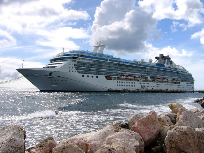 Island Princess cruise ship docked at sea