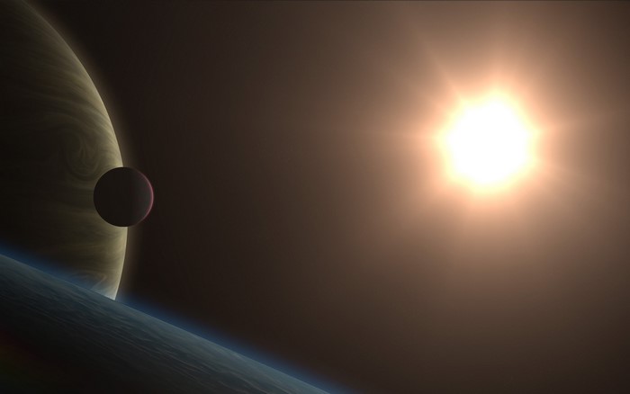 Planets and a star in space