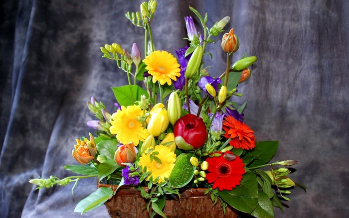 Colorful Flower Arrangement in a Basket