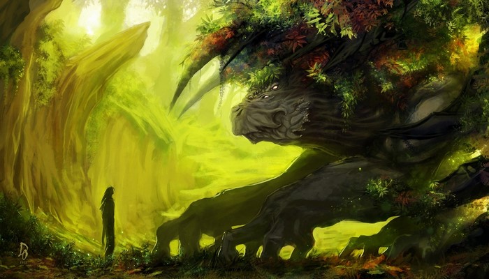 Giant forest monster and a person