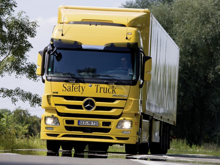 Yellow Mercedes-Benz Safety Truck on Road