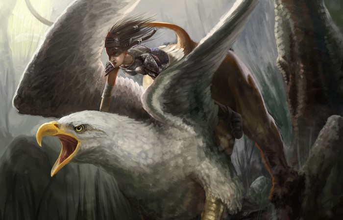 Warrior riding a griffin