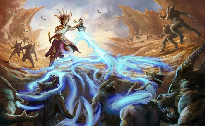 Sorceress casting magic against demons in Diablo III