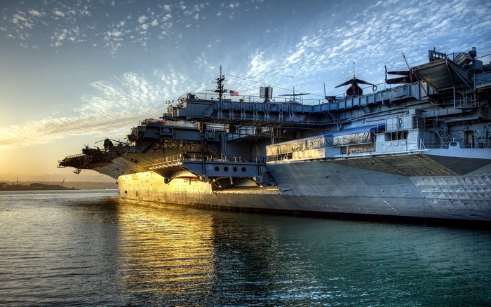 USS Midway Aircraft Carrier at Sunset