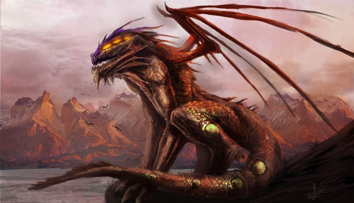 Dragon in a mountainous landscape