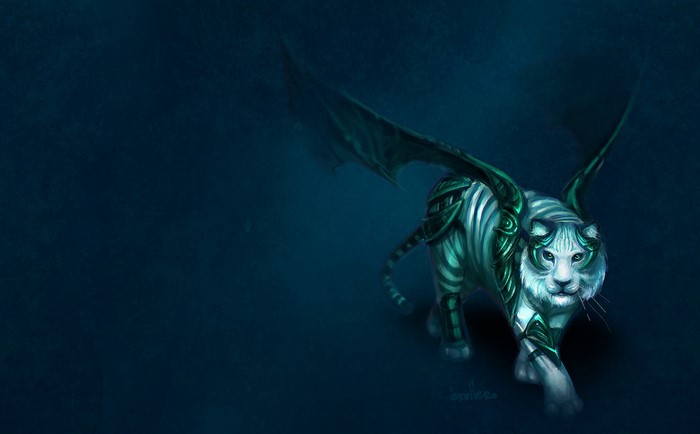 Winged white tiger with green armor