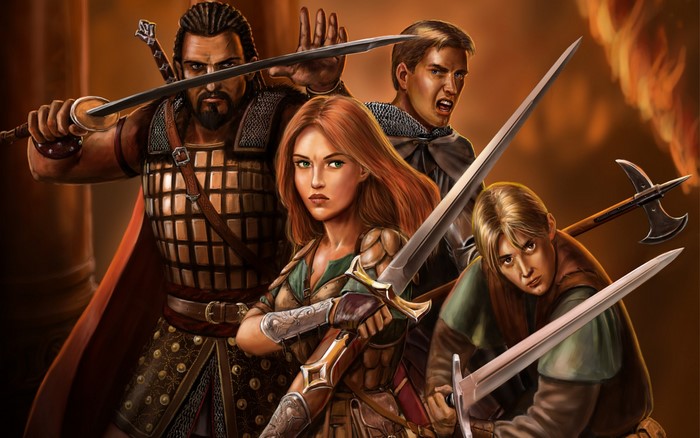 Group of warriors with swords and axe