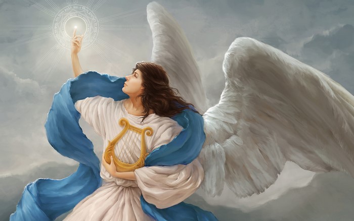 Angel with Lyre and Glowing Orb