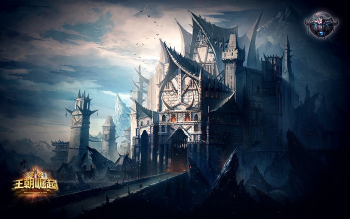 Dark fantasy castle with spires and towers