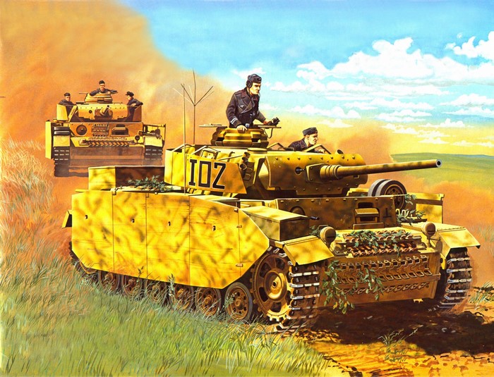 Panzer IV tanks in a desert landscape