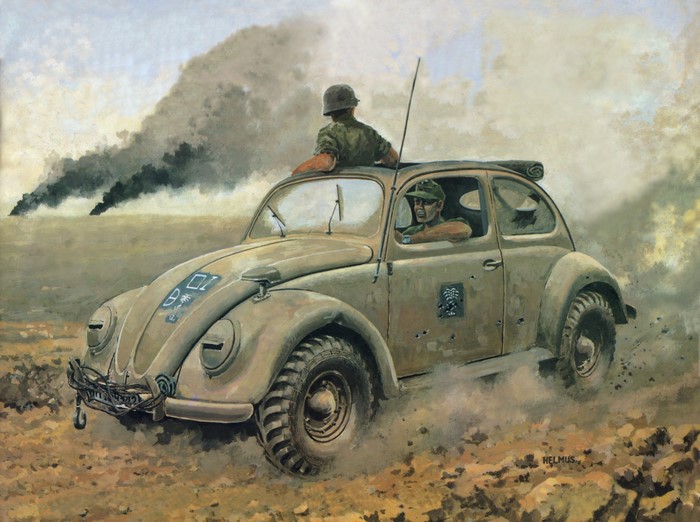 Painting Art of a Military Volkswagen Beetle in Combat