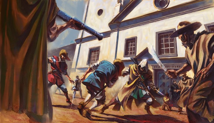 Assassin from Assassin's Creed in a street fight