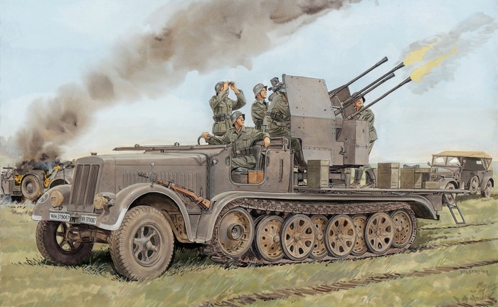 German Sd.Kfz. 7/1 Anti-Aircraft Vehicle in Action