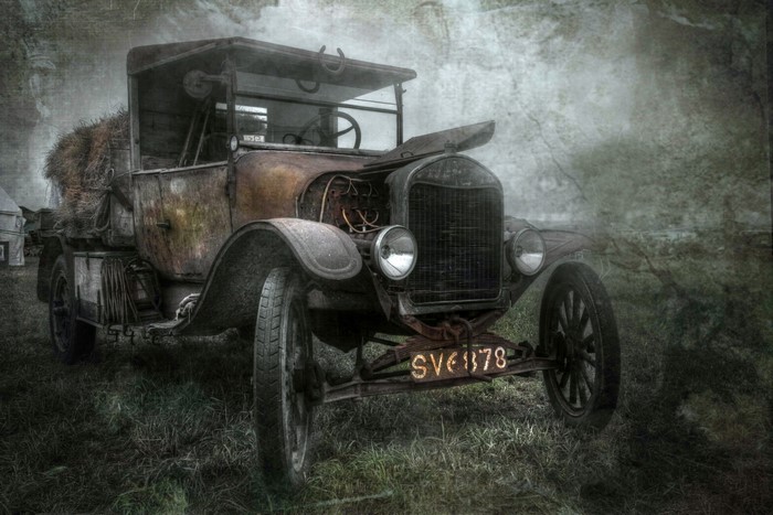 Vintage truck loaded with hay