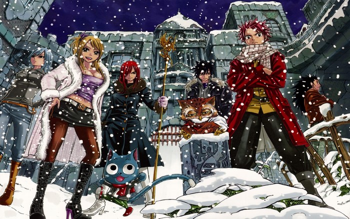 Fairy Tail characters in a snowy town