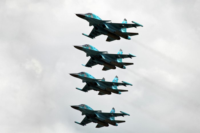 Four Sukhoi Su-34 fighter jets in formation