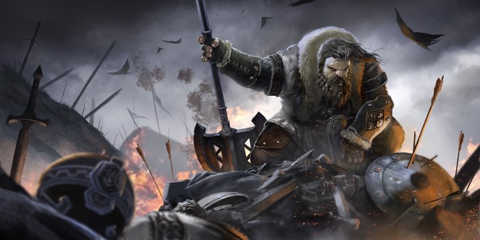 Dwarf Warrior with Axe on Battlefield