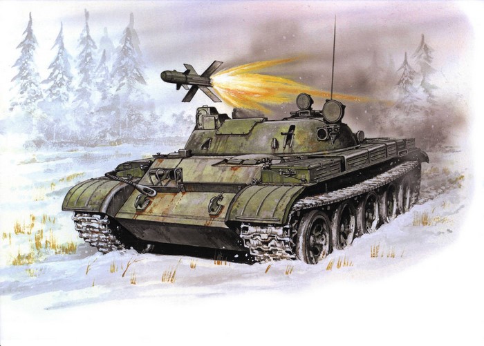 Tank firing missile in snowy forest