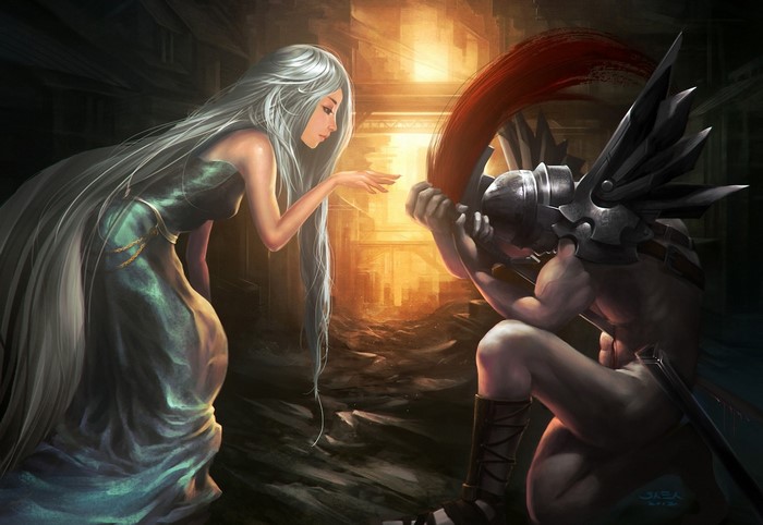 Woman with long hair and a warrior