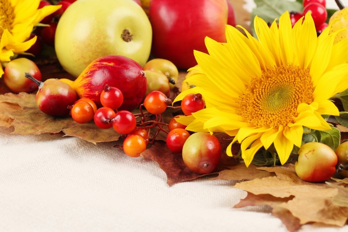Autumn Harvest Fruit and Sunflower Arrangement