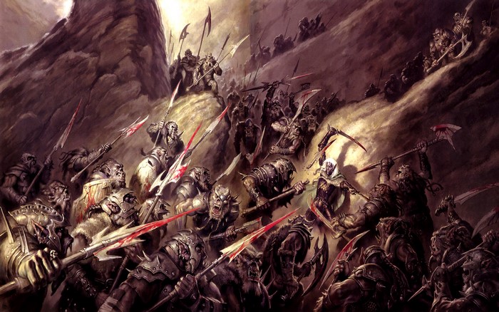 Orcs and Elves in a Mountain Battle