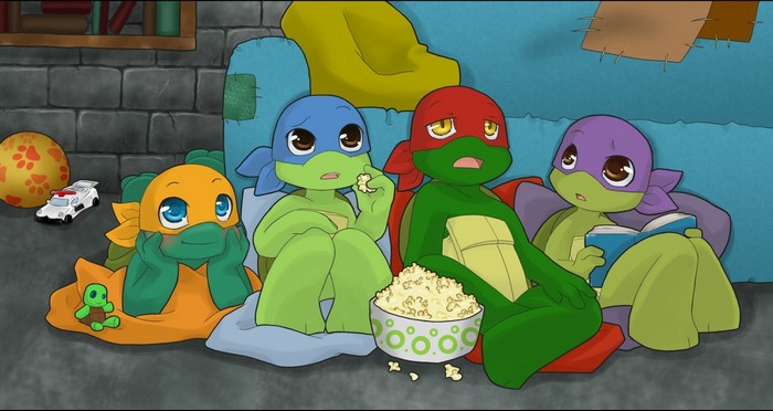 Teenage Mutant Ninja Turtles watching TV